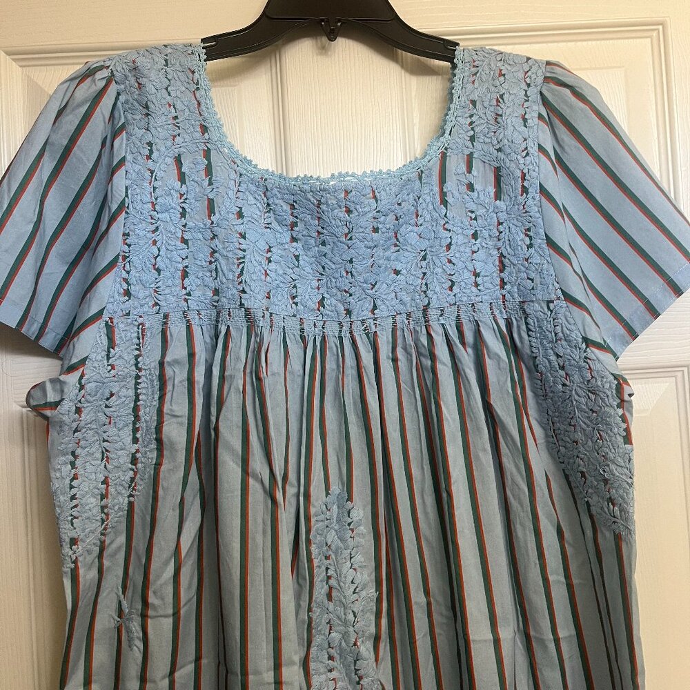 Mi Golondrina Oaxaca Embroidery Dress Light Blue with Stripes NWT - Picture 5 of 16